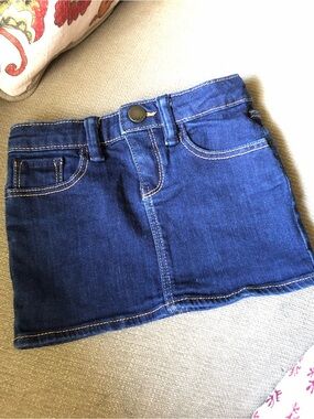 babyGap 1960 Denim Mini Skirt Dark Wash 3T Adjustable Waist Blue Jean Toddler